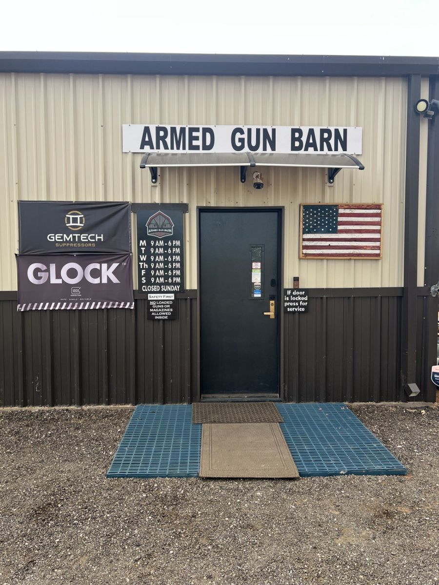 The front door of Armed Gun Barn, 1409 Cactus Dr, Levelland